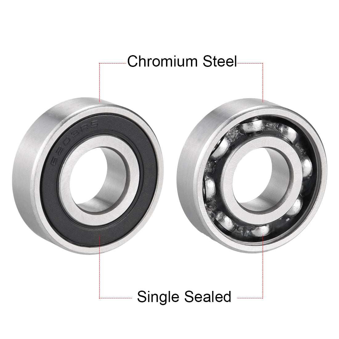 Harfington Deep Groove Ball Bearing 6203RS Single Sealed, 17mm x 40mm x 12mm Chrome Steel Bearings