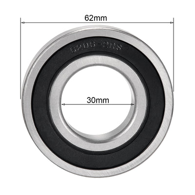 Harfington 2pcs Deep Groove Ball Bearing 6206RS Single Sealed, 30mm x 62mm x 16mm Chrome Steel Bearings