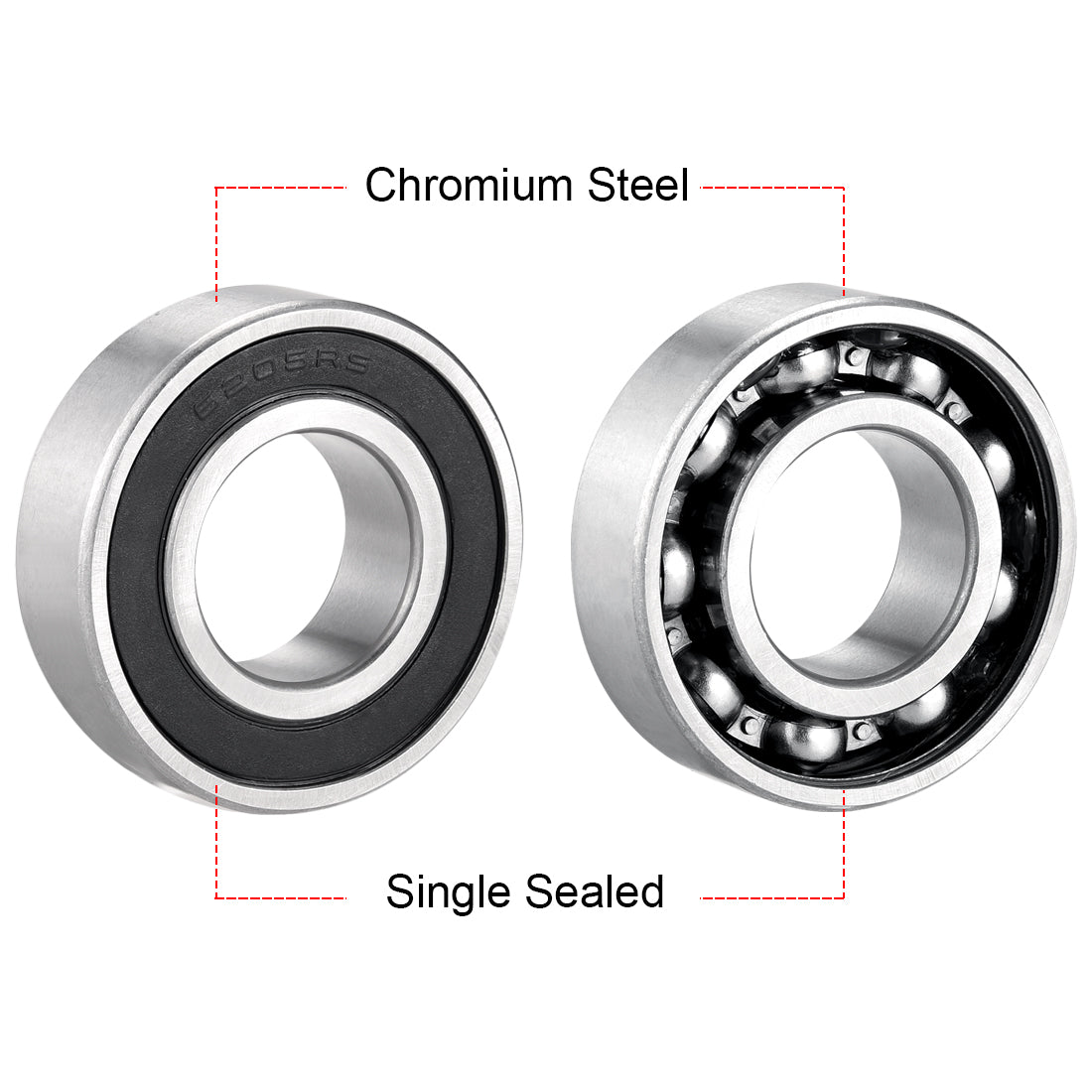Harfington 3pcs Deep Groove Ball Bearing 6205RS Single Sealed, 25mm x 52mm x 15mm Chrome Steel Bearings