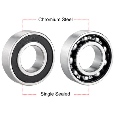 Harfington 3pcs Deep Groove Ball Bearing 6205RS Single Sealed, 25mm x 52mm x 15mm Chrome Steel Bearings