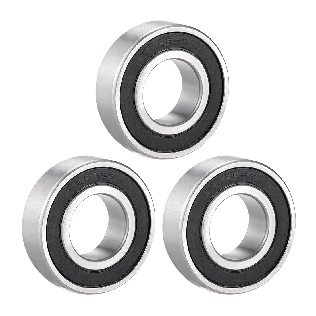 Harfington 3pcs Deep Groove Ball Bearing 6205RS Single Sealed, 25mm x 52mm x 15mm Chrome Steel Bearings