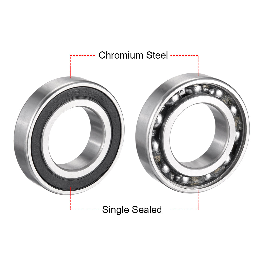 Harfington 2pcs Deep Groove Ball Bearing 6006RS Single Sealed, 30mm x 55mm x 13mm Chrome Steel Bearings