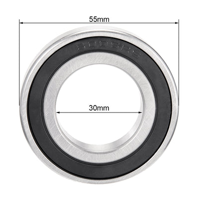 Harfington 2pcs Deep Groove Ball Bearing 6006RS Single Sealed, 30mm x 55mm x 13mm Chrome Steel Bearings