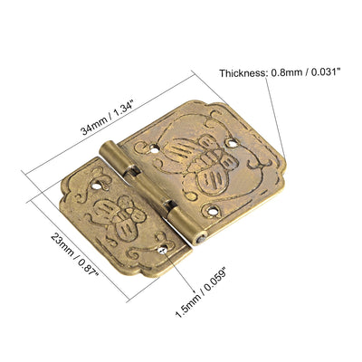 Harfington 0.87" Antique Bronze Hinges Retro Carved Hinge Replacement with Screws 2pcs