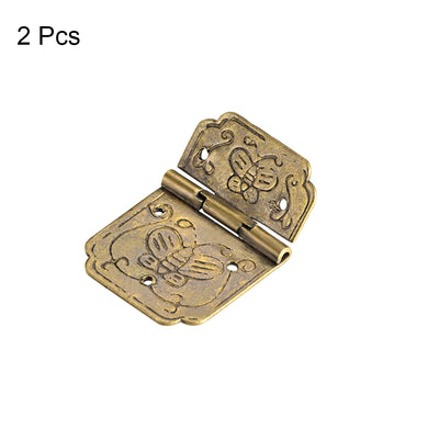 Harfington 0.87" Antique Bronze Hinges Retro Carved Hinge Replacement with Screws 2pcs