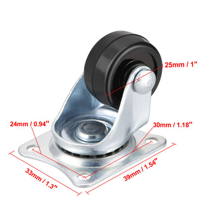Harfington 1 Inch Casters Wheels Rubber Top Plate Mounted Swivel Fixed Caster Wheel, 11lb Capacity, 4 Pcs (2 Pcs Swivel, 2 Pcs Fixed)