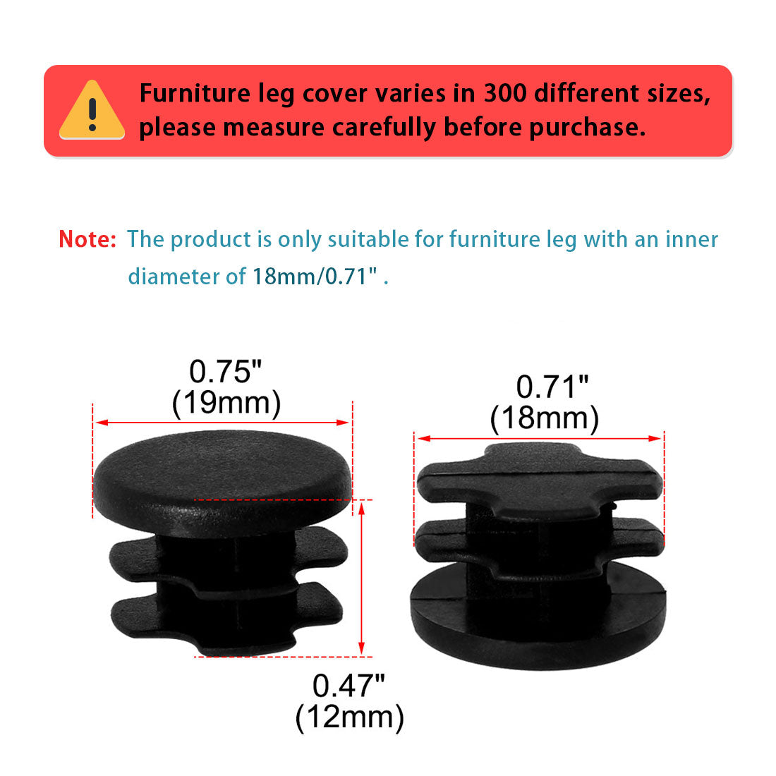 Harfington 19mm 0.75" OD Plastic Tube Inserts Pipe End Covers Caps 8pcs, 0.63"-0.71" Inner Dia, for Furniture Chair Table Leg
