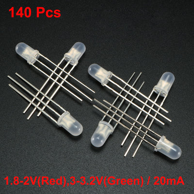 Harfington 140pcs 5mm Red Green Misty Common Cathode LED Diode Light Round 20mA Super Bright Bulb Lighting Lamp Electronic Components Light Emitting Diodes