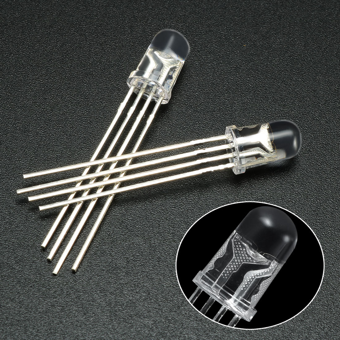 Harfington 150pcs 5mm Dia Red Blue Green 4 Pin LED Diode Lights Clear Round Transparent 20mA Lighting Bulb Lamps Electronic Component Light Emitting Diodes