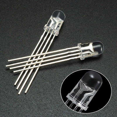 Harfington 150pcs 5mm Dia Red Blue Green 4 Pin LED Diode Lights Clear Round Transparent 20mA Lighting Bulb Lamps Electronic Component Light Emitting Diodes