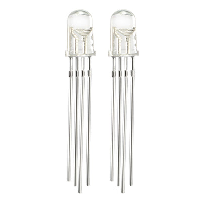 Harfington 150pcs 5mm Dia Red Blue Green 4 Pin LED Diode Lights Clear Round Transparent 20mA Lighting Bulb Lamps Electronic Component Light Emitting Diodes