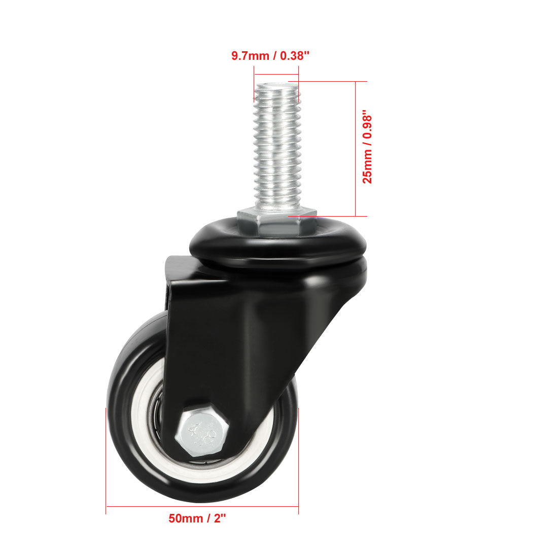 Harfington Swivel Casters 2 Inch PU M10 x 25mm Threaded Stem Swivel Caster Wheels 132lb Capacity Each , 4 Pcs