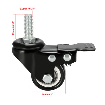 Harfington Swivel Casters 2 Inch PU M10 x 25mm Threaded Stem Swivel Caster Wheels with Brake, 132lb Capacity Each, 4 Pcs