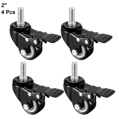 Harfington Swivel Casters 2 Inch PU M10 x 25mm Threaded Stem Swivel Caster Wheels with Brake, 132lb Capacity Each, 4 Pcs
