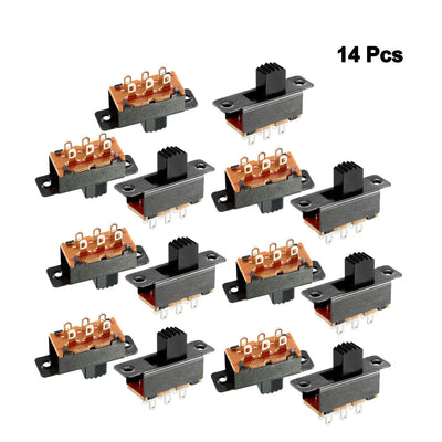 Harfington 14Pcs 5mm Vertical Slide Switch DPDT 6 Terminals PCB Panel Latching