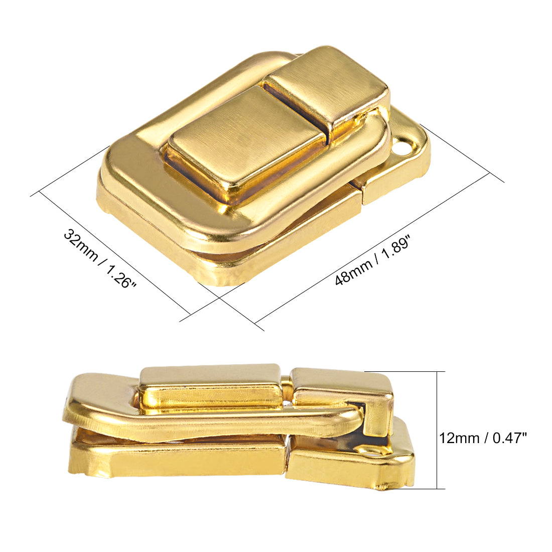 Harfington Toggle Latch, 48mm Decorative Hasp Retro Style Jewelry Box Case Golden w Screws 2 pcs