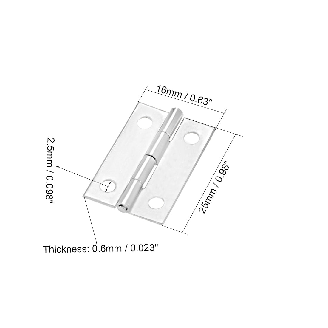 Harfington 0,98" Stoßscharnier, silberne Tür- und Schrankscharniere, Beschläge, gebürstetes Chrom, schlicht, 15 Stück
