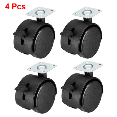 Harfington Swivel Caster Wheels 1.5 Inch Nylon 360 Degree Rotate Top Plate Mounting Caster Twin Wheel with Brake , 4 Pcs