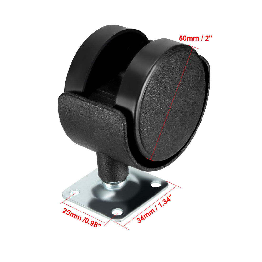 Harfington Office Chair Caster Wheels Nylon with Brake 360 Degree Top Plate LBS Capacity for Furniture Carts Workbench, Black, Pack of 2