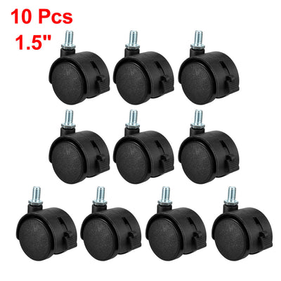 Harfington Swivel Caster Wheels 1.5 Inch Nylon 360 Degree Rotate M8 x 13mm Threaded Stem Caster Wheel with Brake, 10 Pcs