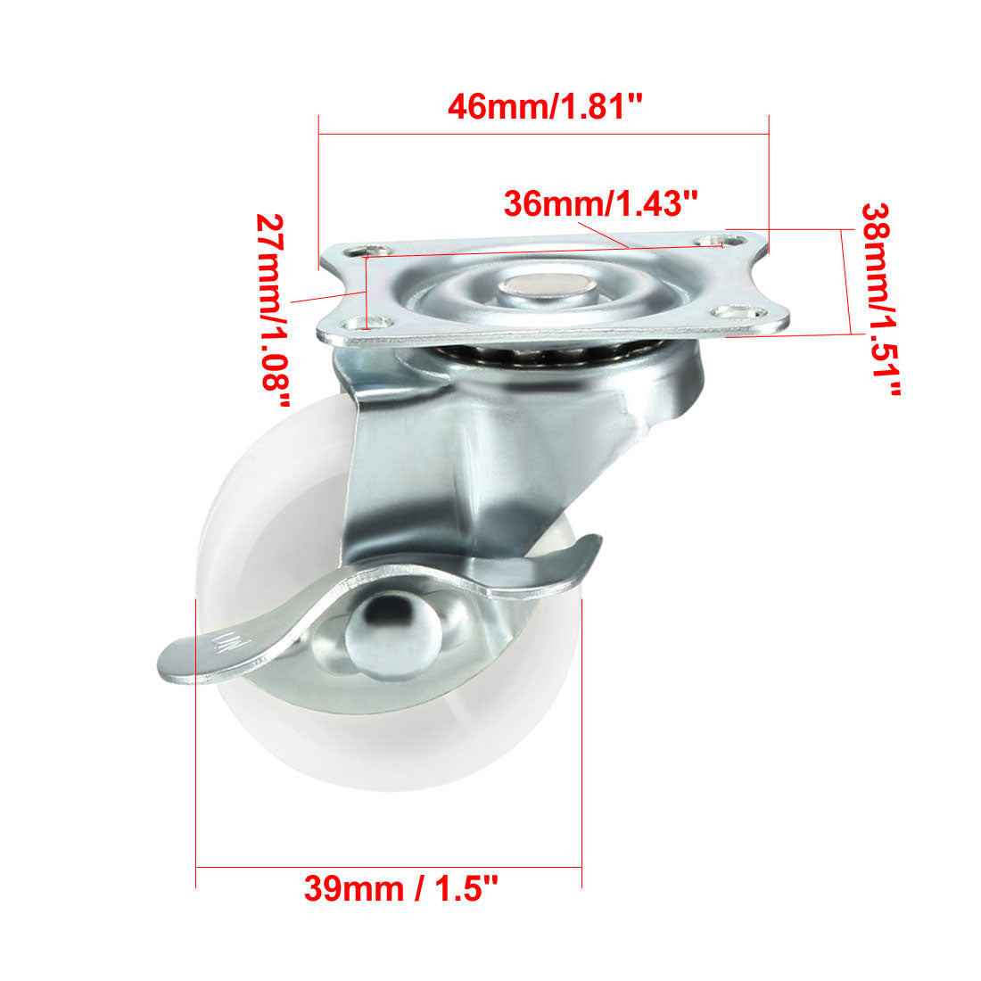 Harfington Swivel Caster Wheels with Brake Polypropylene with 360 Degree Top Plate LBS Capacity for Furniture Carts Workbench, White, Pack of 2