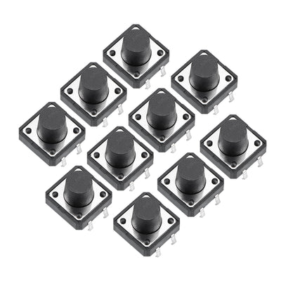 Harfington 12x12x9mm Panel Mini/Micro/Small PCB Momentary Tactile Tact Push Button Switch DIP Black Color 10PCS