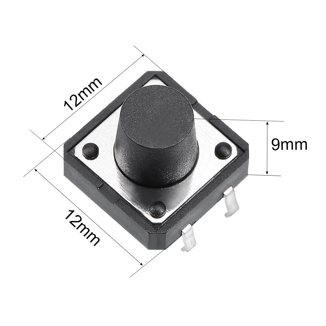 Harfington 12x12x9mm Panel Mini/Micro/Small PCB Momentary Tactile Tact Push Button Switch DIP Black 5PCS