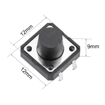Harfington 12x12x9mm Panel Mini/Micro/Small PCB Momentary Tactile Tact Push Button Switch DIP Black 5PCS