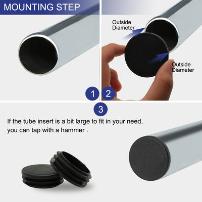 Harfington 1 7/8" 48mm OD Plastic Round Tube Ribbed Insert End Cover Cap, 1.81"-1.89" Inner Dia, Floor Furniture Chair Table Protector