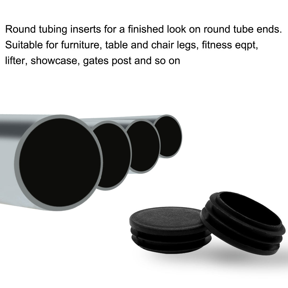 Harfington 1 7/8" 48mm OD Plastic Round Tube Ribbed Inserts End Cover Caps 15pcs, 1.81"-1.89" Inner Dia, Floor Furniture Chair Table Protector