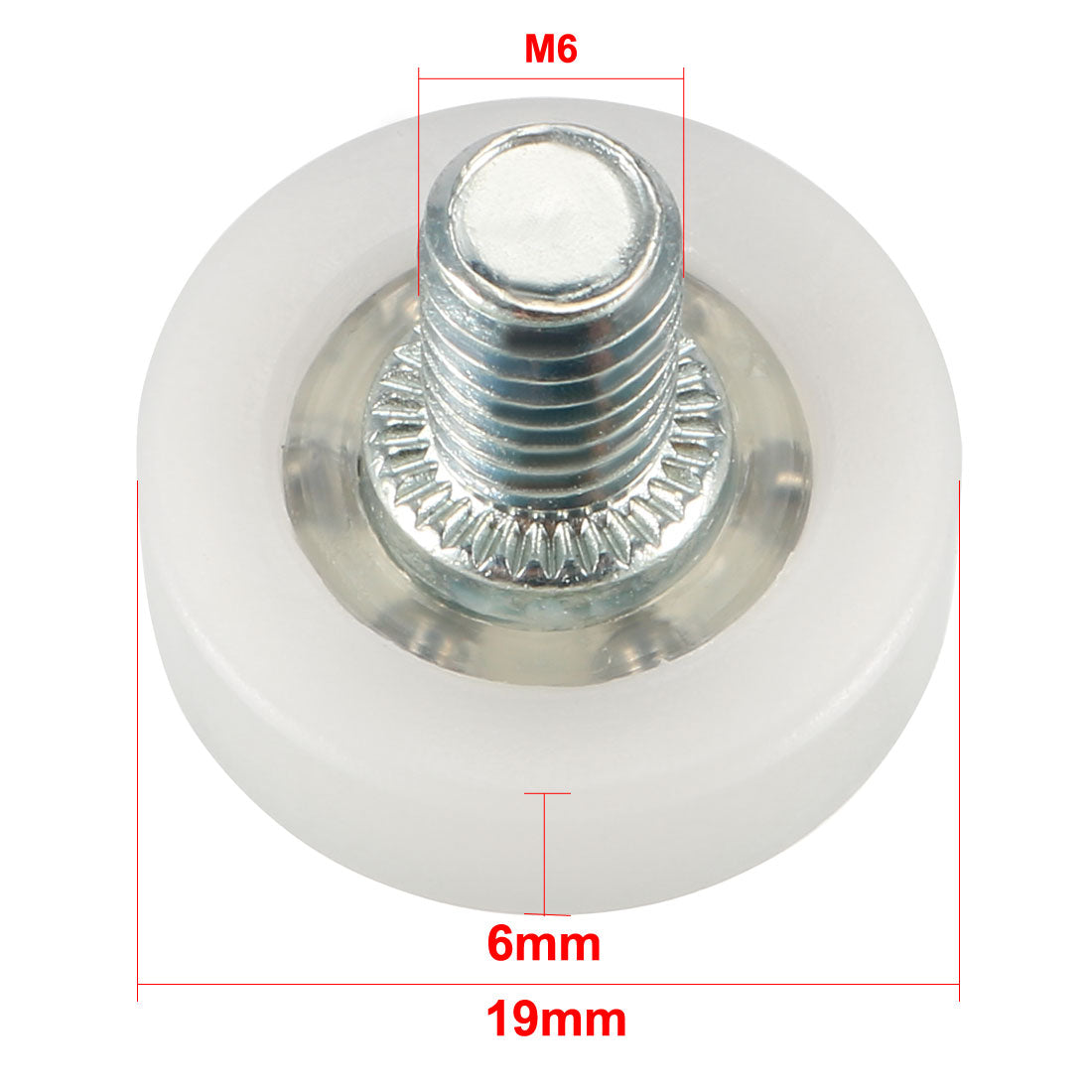Harfington 2pcs 19x6x2mm Roller Idler Bearing Pulley Sliding Conveyor Wheel Threaded Rod M6*8 white