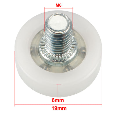 Harfington 2pcs 19x6x2mm Roller Idler Bearing Pulley Sliding Conveyor Wheel Threaded Rod M6*8 white