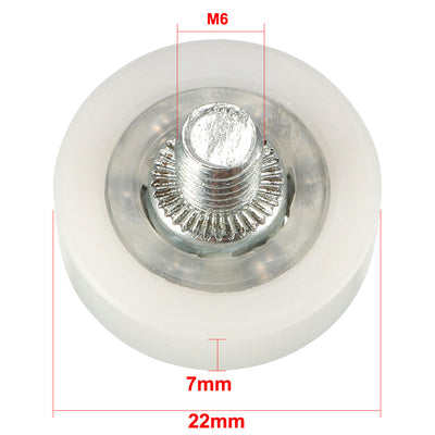 Harfington 2pcs 22x7x0.3mm Roller Idler Bearing Pulley Sliding Conveyor Wheel Threaded Rod M6*7 white