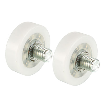 Harfington 2pcs 22x7x0.3mm Roller Idler Bearing Pulley Sliding Conveyor Wheel Threaded Rod M6*7 white