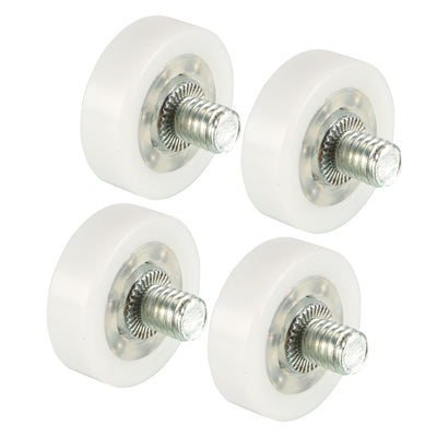 Harfington 4pcs 22x7x0.3mm Roller Idler Bearing Pulley Sliding Conveyor Wheel Threaded Rod M6*7 white