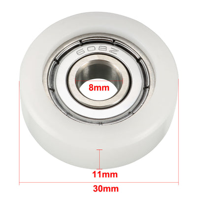 Harfington 2pcs 8x30x11mm Roller Idler Bearing Pulley Sliding Conveyor Wheel White