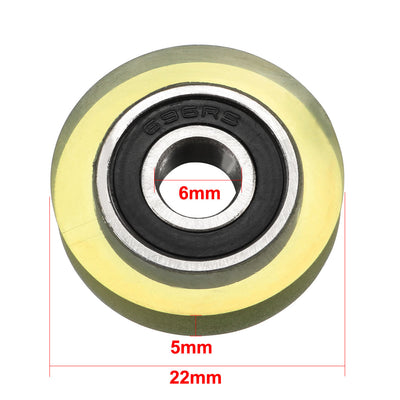 Harfington 2pcs 6x22x5mm Roller Idler Bearing Pulley Sliding Conveyor Wheel Clear