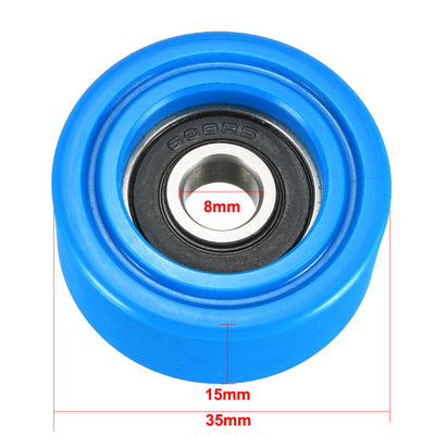 Harfington 2pcs 8x35x15mm Roller Idler Bearing Pulley Sliding Conveyor Wheel Blue