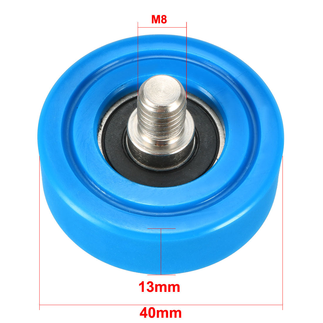 Harfington 2pcs 40x13x1mm Roller Idler Bearing Pulley Sliding Conveyor Wheel Threaded Rod M8*10 Blue
