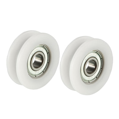Harfington 2pcs 4.3mm Deep Metal U Groove Guide Bearing Pulley Rail Ball Wheel 8x34x11mm