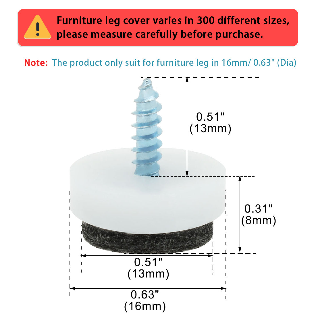 Harfington 18 Stück Filz-Pad-Nägel zum Nageln, Gleitschieber, 16 mm, 1,6 cm Durchmesser, für Holzmöbel, Stuhl, Schreibtisch, Beinfüße