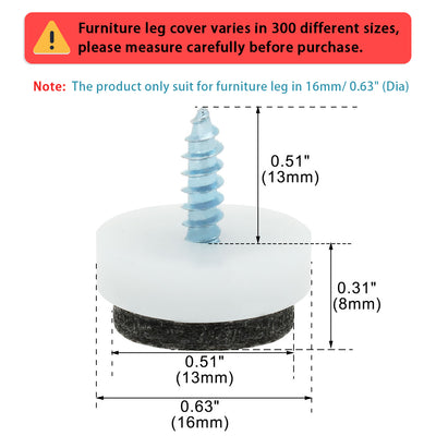 Harfington 18 Stück Filz-Pad-Nägel zum Nageln, Gleitschieber, 16 mm, 1,6 cm Durchmesser, für Holzmöbel, Stuhl, Schreibtisch, Beinfüße