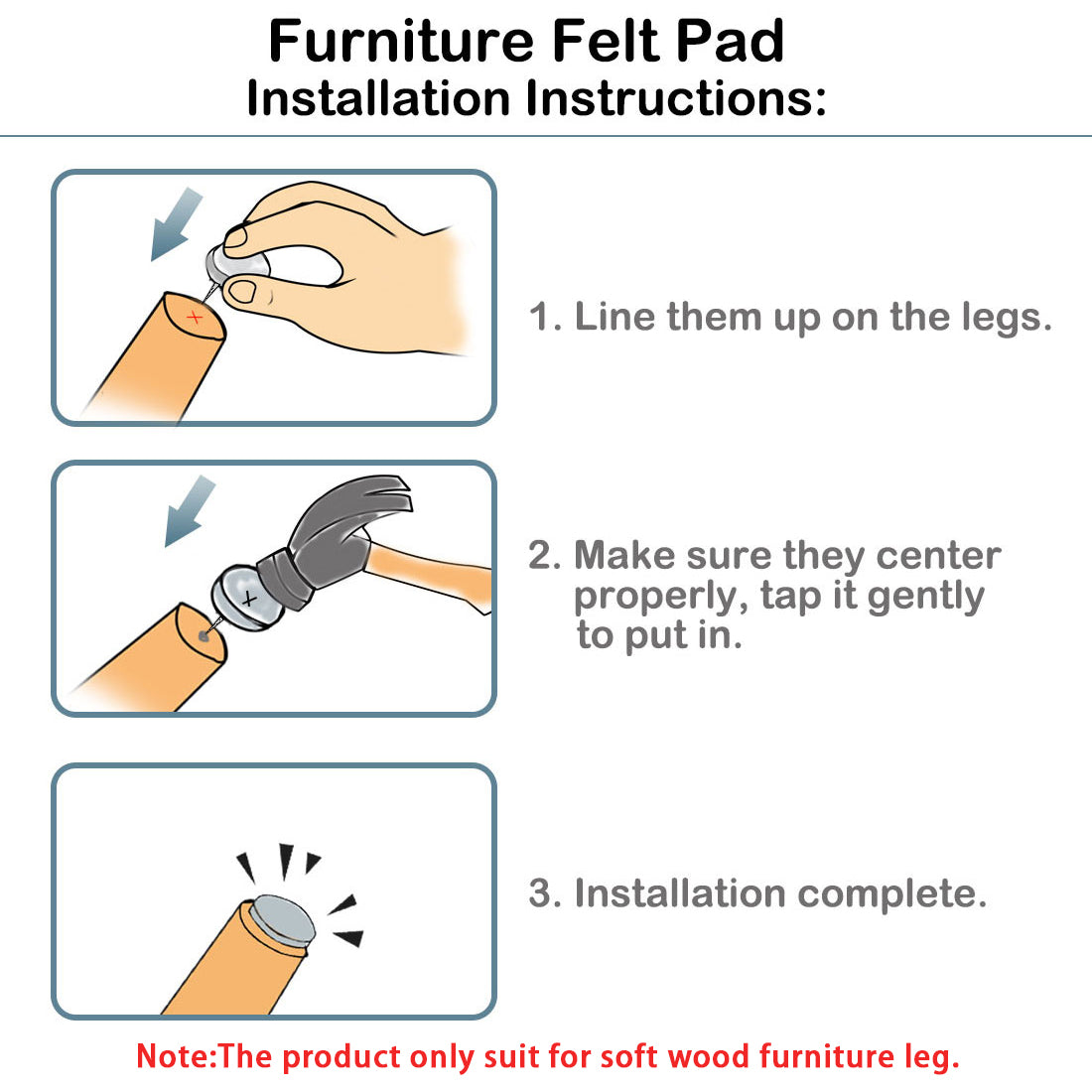 Harfington 18 Stück Filz-Pad-Nägel zum Nageln, Gleitschieber, 16 mm, 1,6 cm Durchmesser, für Holzmöbel, Stuhl, Schreibtisch, Beinfüße