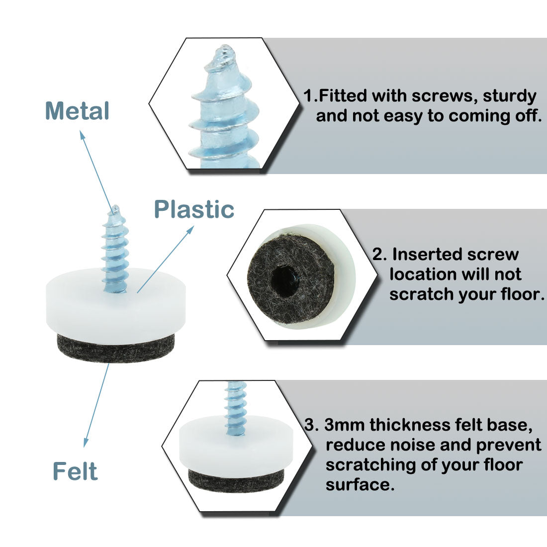 Harfington 18 Stück Filz-Pad-Nägel zum Nageln, Gleitschieber, 16 mm, 1,6 cm Durchmesser, für Holzmöbel, Stuhl, Schreibtisch, Beinfüße