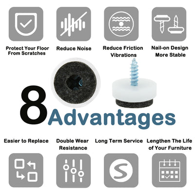 Harfington 18 Stück Filz-Pad-Nägel zum Nageln, Gleitschieber, 16 mm, 1,6 cm Durchmesser, für Holzmöbel, Stuhl, Schreibtisch, Beinfüße