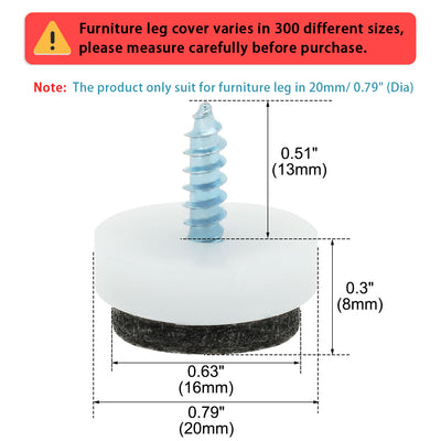 Harfington 16pcs Felt Pad Nails Nail-on Glide Slider 20mm 0.79" Dia for Wooden Furniture Chair Table Desk Stool Leg Feet White