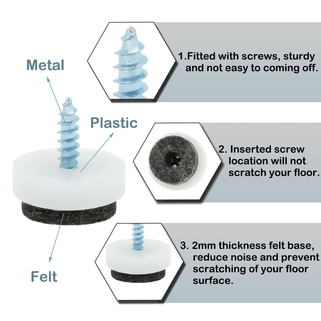 Harfington 16pcs Felt Pad Nails Nail-on Glide Slider 20mm 0.79" Dia for Wooden Furniture Chair Table Desk Stool Leg Feet White