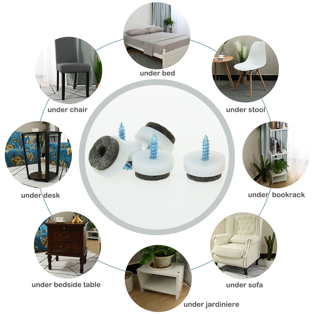 Harfington 16pcs Felt Pad Nails Nail-on Glide Slider 20mm 0.79" Dia for Wooden Furniture Chair Table Desk Stool Leg Feet White