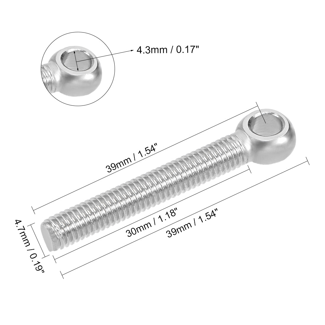 Harfington M5 x 35mm 304 Stainless Steel Machine Shoulder Lift Eye Bolt Rigging 30pcs