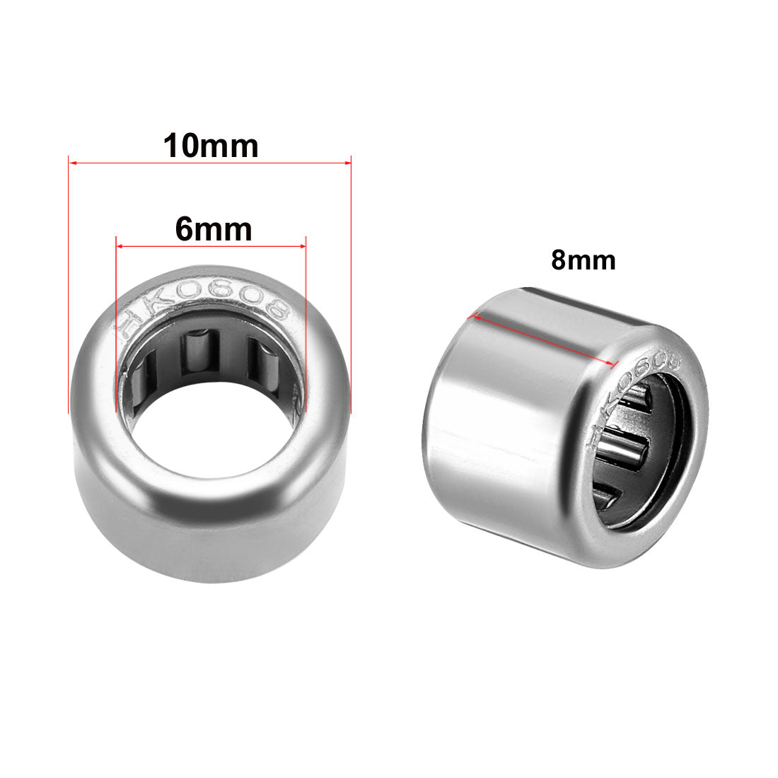 uxcell Uxcell HK Series Needle Roller Bearings, Stamping Steel Drawn Cup Metric